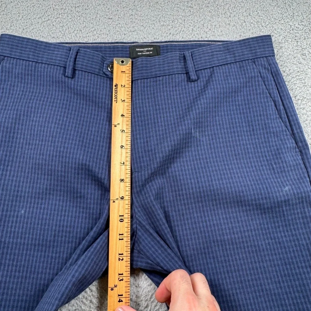 Banana Republic Slim Tapered Blue Micro Check Stretch Pants Mens 35x30 Workwear